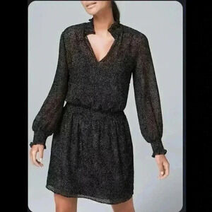 White House Black Market Flocked Dot Black Dress Size Small Built in Cami Slip